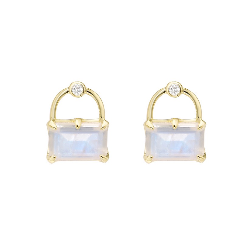14K plated moonstone (set with diamonds) earrings