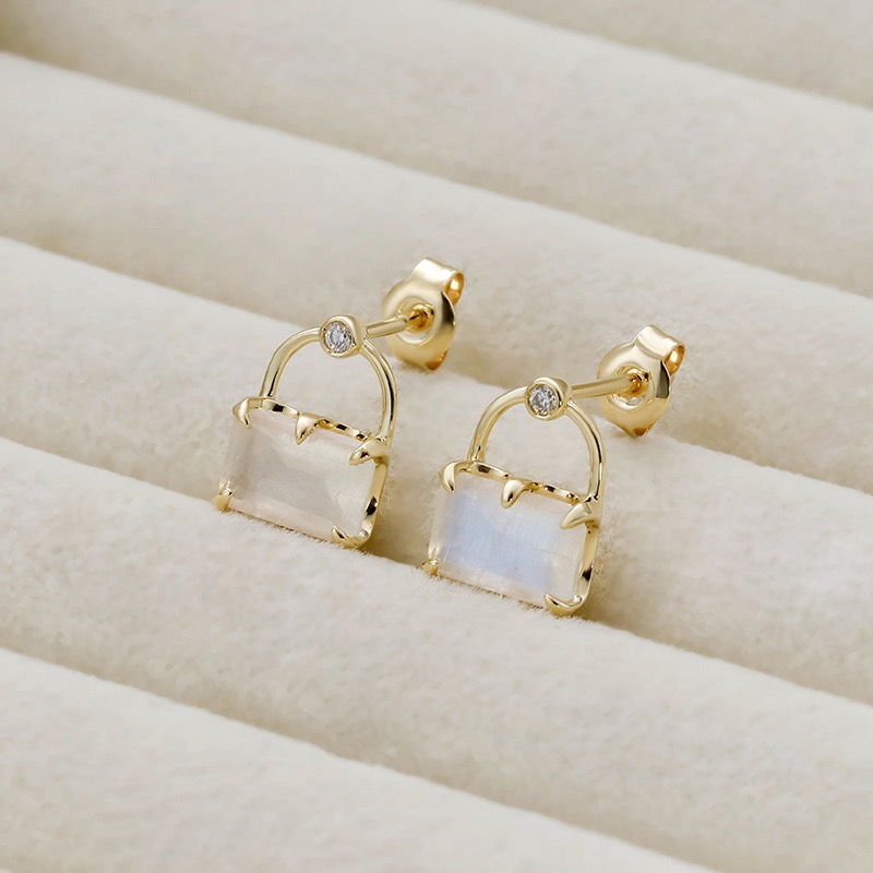14K plated moonstone (set with diamonds) earrings