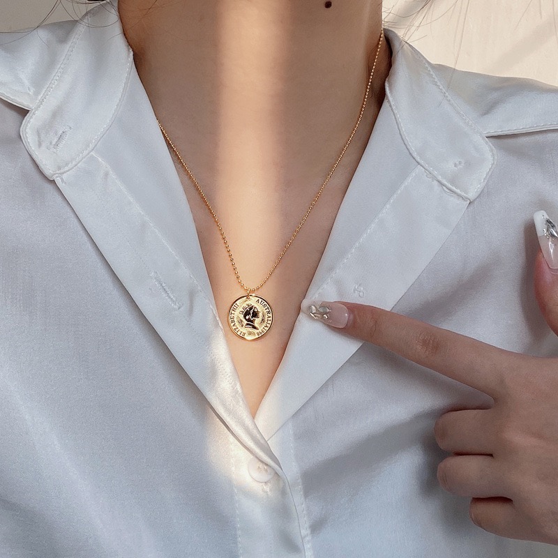 18K Gold Plated Roman Cameo Coin Pendant