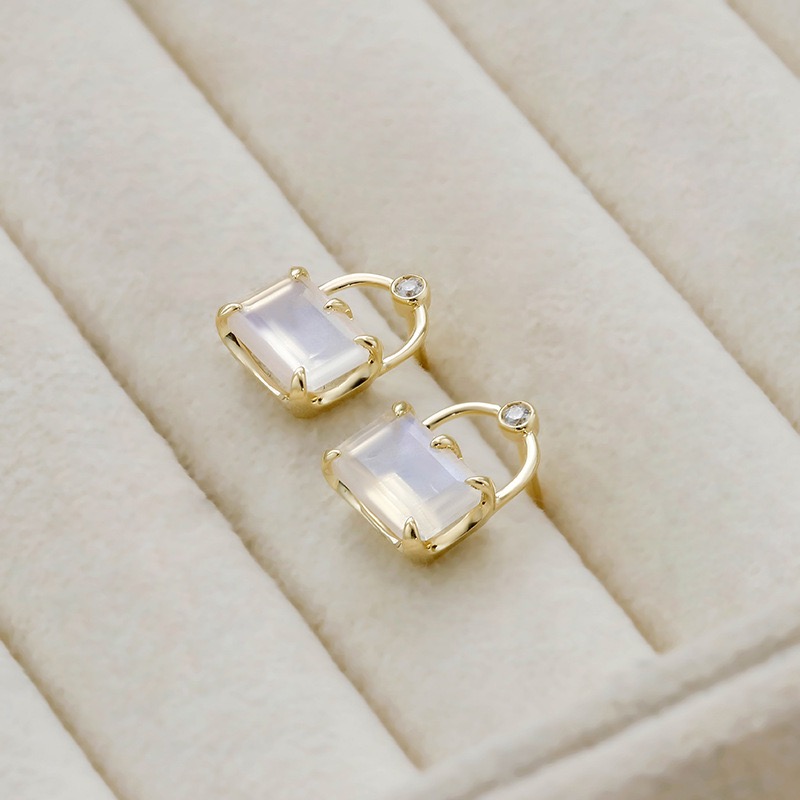 14K plated moonstone (set with diamonds) earrings