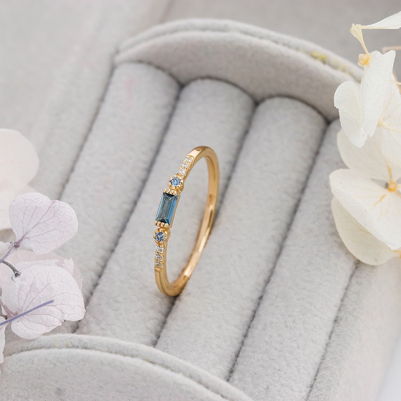 14K gold plated natural blue lapis lazuli ring