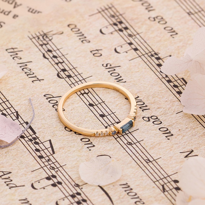 14K gold plated natural blue lapis lazuli ring