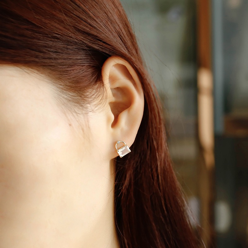 14K plated moonstone (set with diamonds) earrings