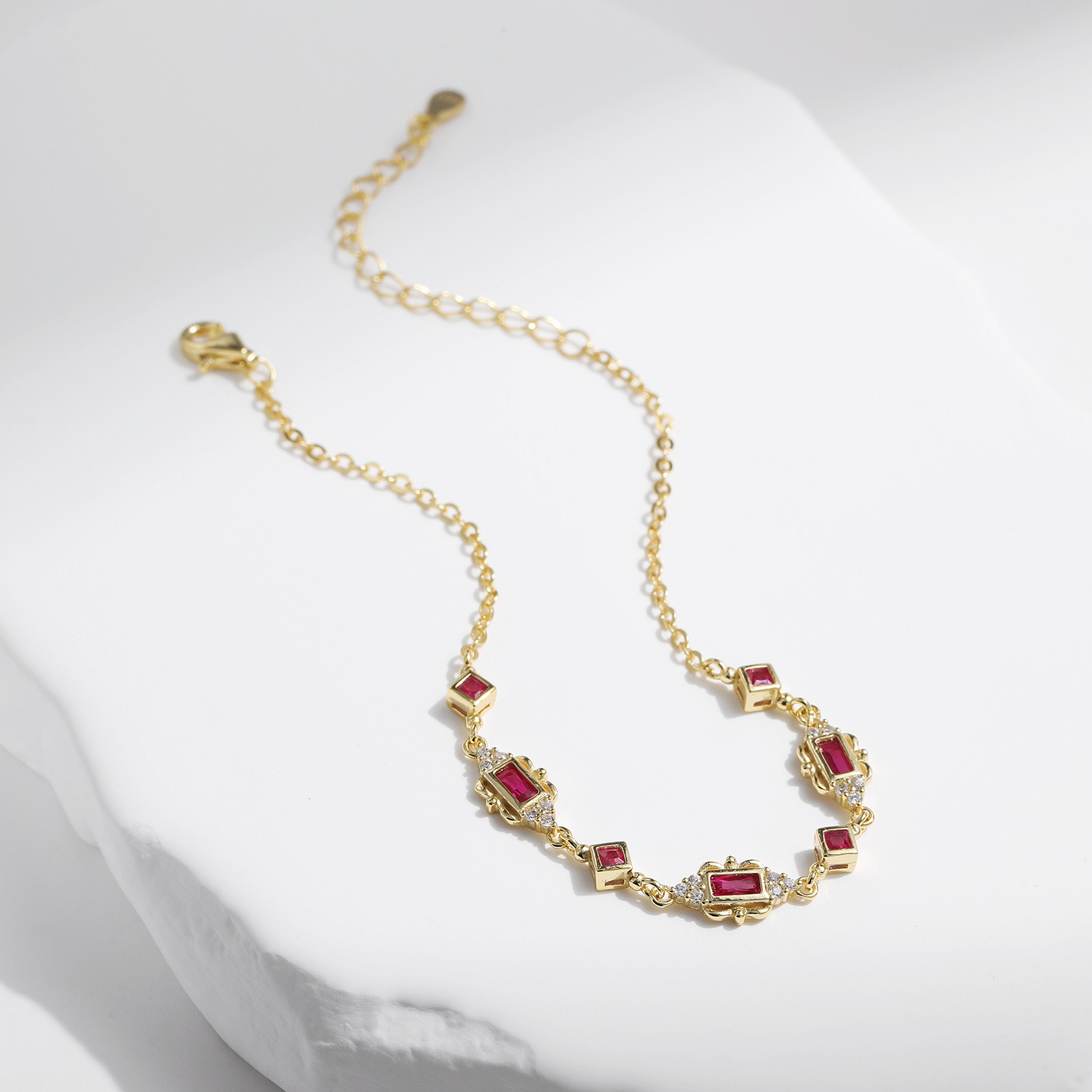 18K gold-plated pigeon blood red zircon bracelet