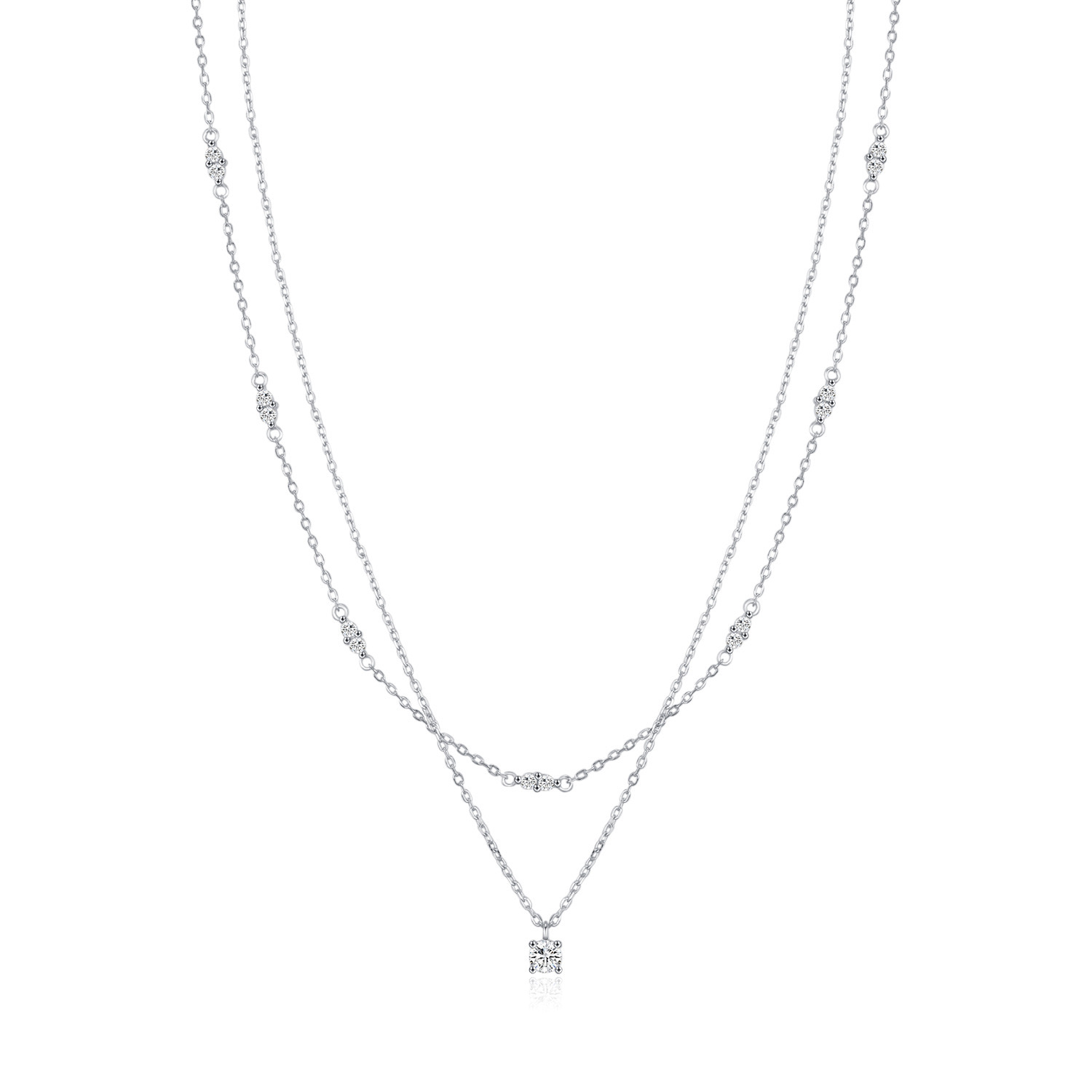 Light luxury D color moissanite double layer silver necklace AL24112493