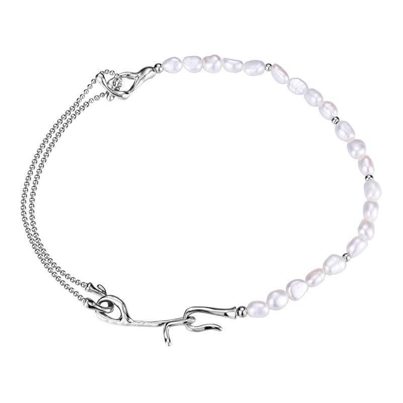 Korean style special shaped baroque pearl silver necklace AL24090101