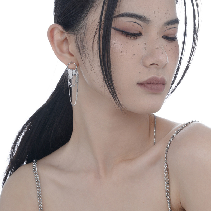 Light luxury one long and one short tassel silver earrings AL24111602