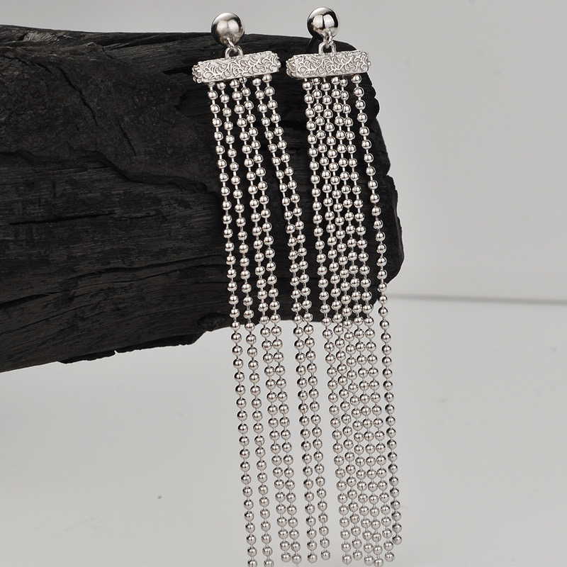Light luxury waterfall tassel silver earrings AL24111604