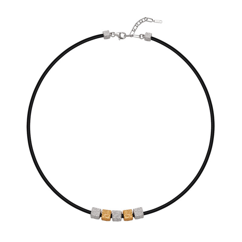 Light luxury Tang grass square brick leather rope silver necklace NN67892301