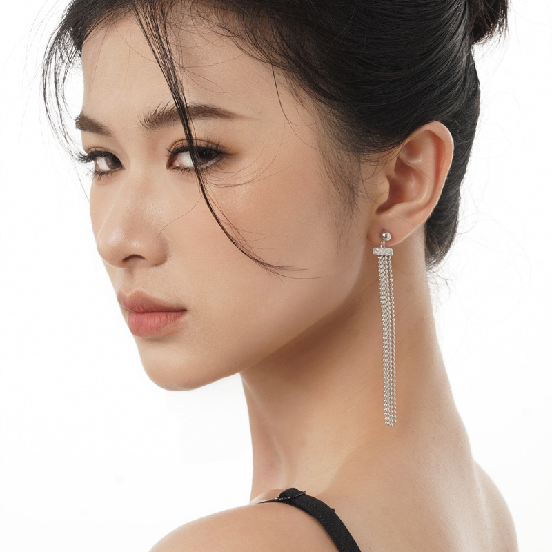 Light luxury waterfall tassel silver earrings AL24111604