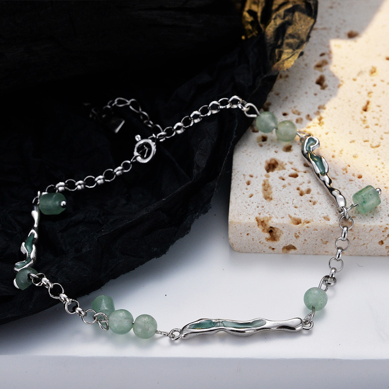 Light Luxury Forest Green Enamel Silver Anklet FL24110705