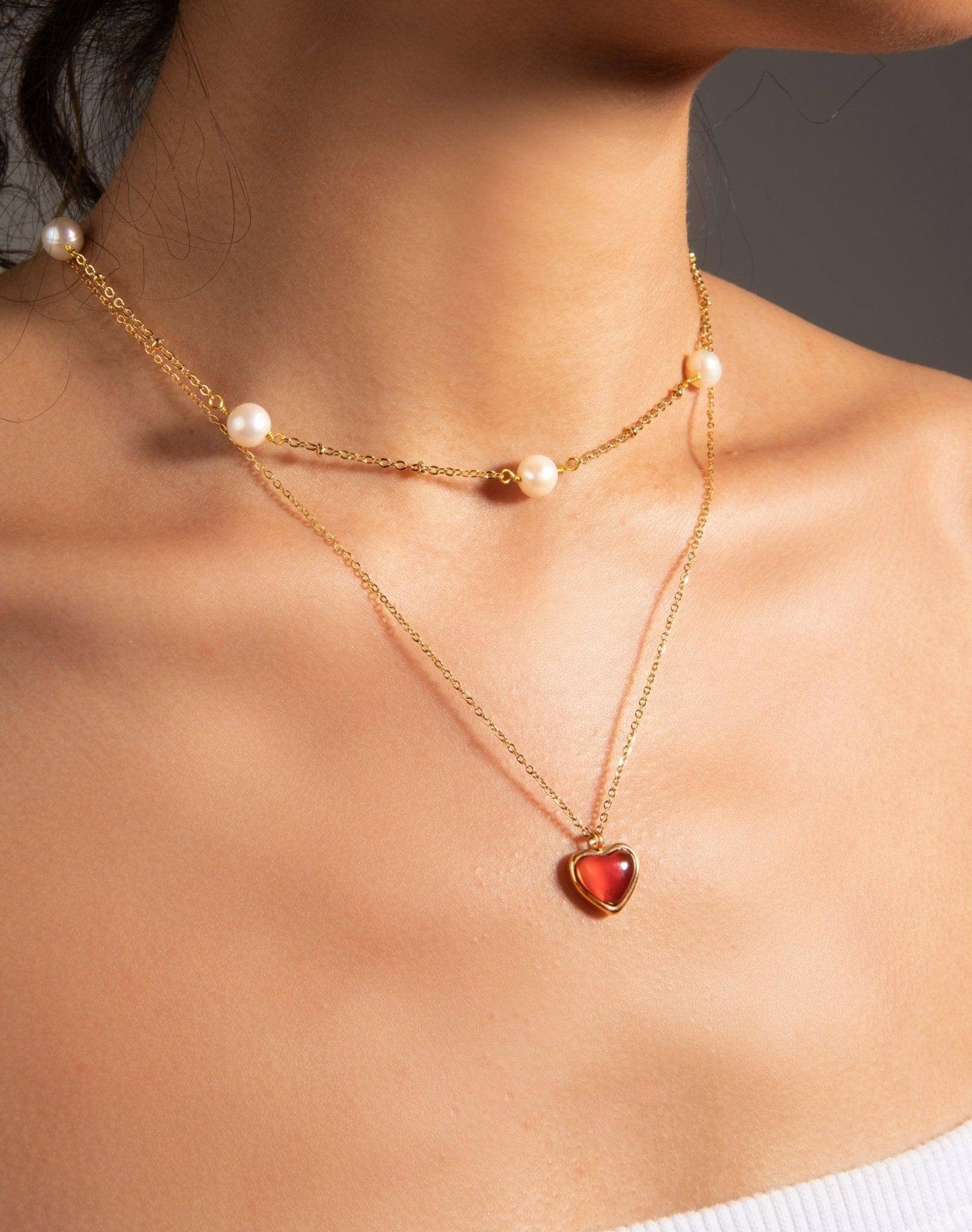 18K gold plated Carnelian heart necklace