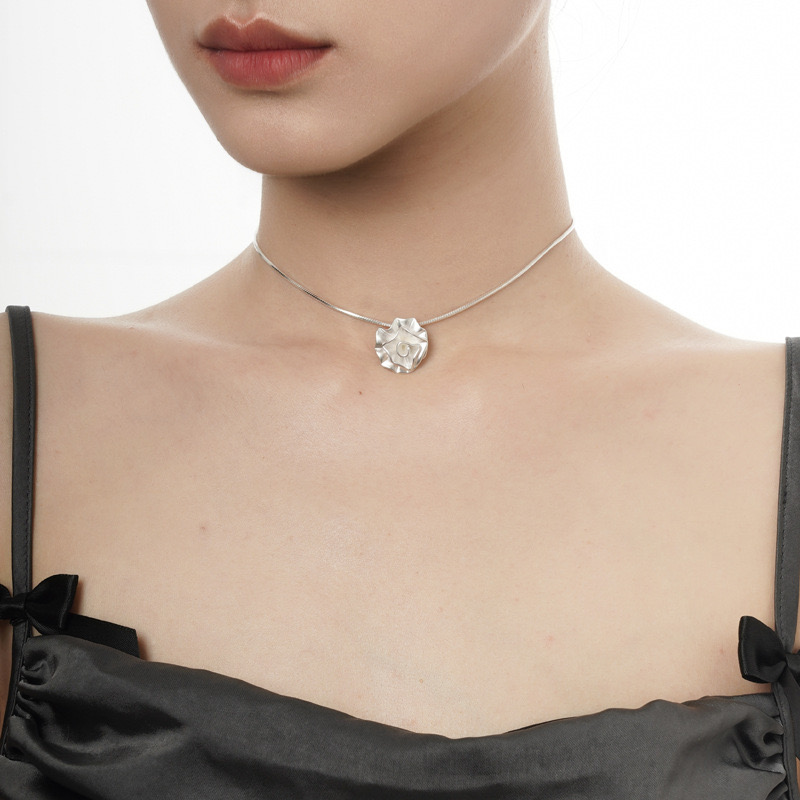 Chinese style rose matte silver necklace AL24110501