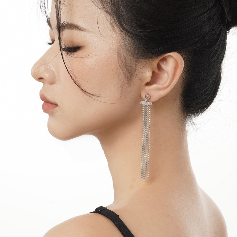 Light luxury waterfall tassel silver earrings AL24111604