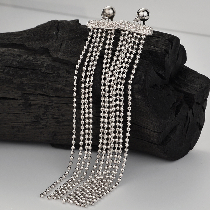 Light luxury waterfall tassel silver earrings AL24111604