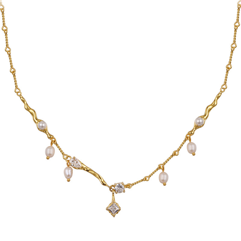 Korean style light luxury pearl silver necklace BH24111002