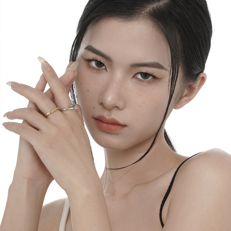 Light luxury Mobius twisted square line silver ring II24111501