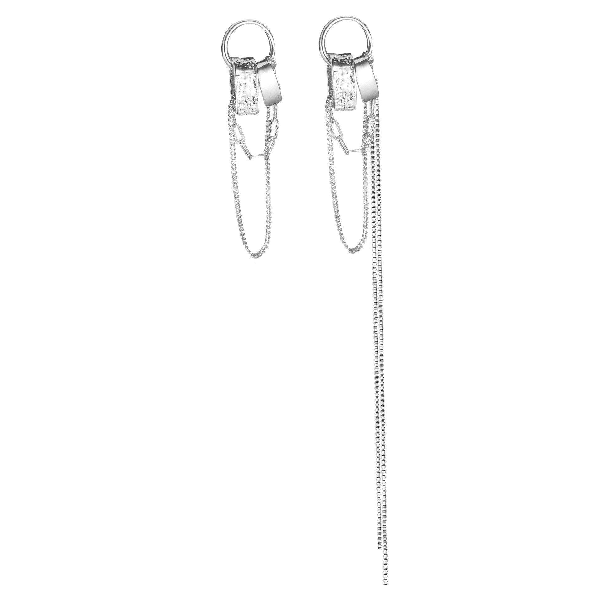 Light luxury one long and one short tassel silver earrings AL24111602