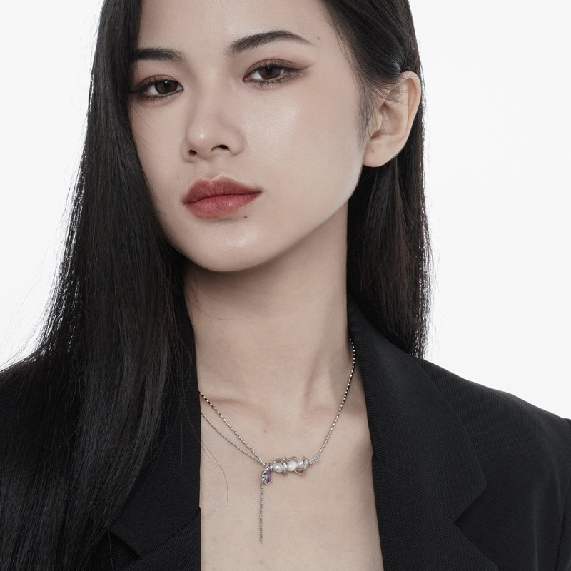 Simple style rice grain pearl silver necklace AL24111502