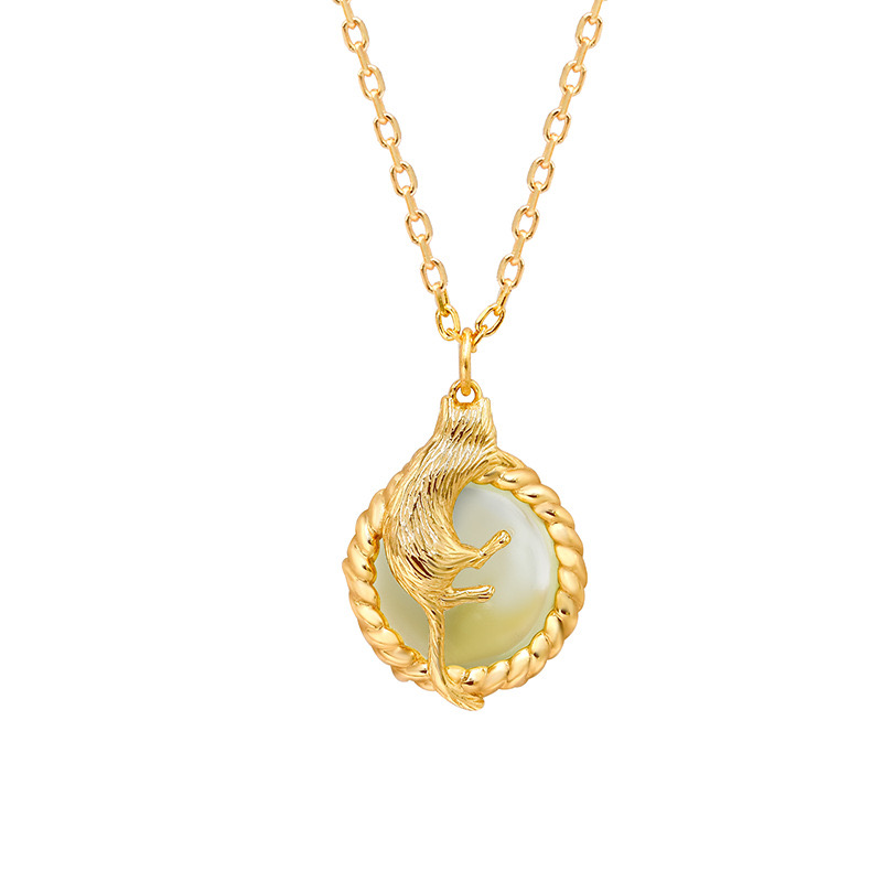 Lazy cat lying on a round lemon crystal pendant necklace