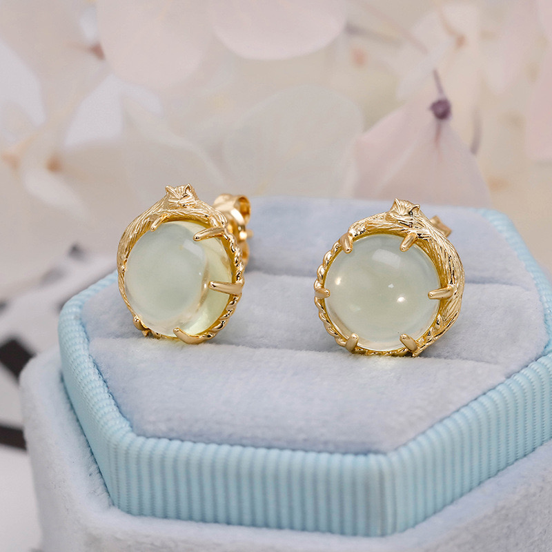 Light luxury cat lemon quartz earrings
