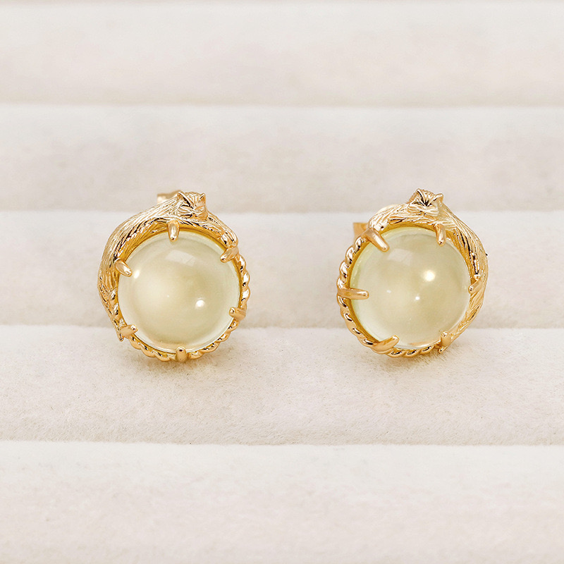 Light luxury cat lemon quartz earrings