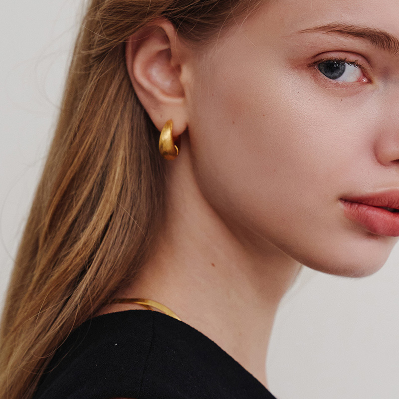 Light luxury brushed frosted moon earrings NN24113005