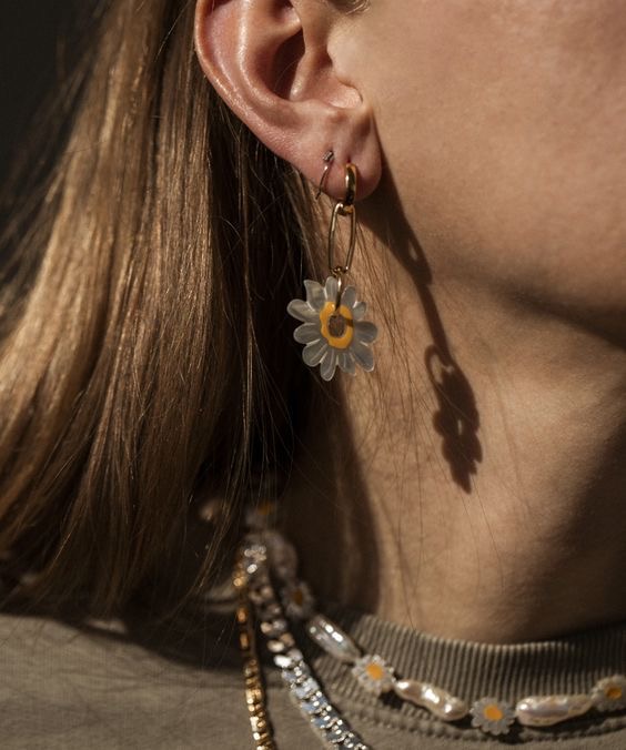 Hawaiian style natural shell slice daisy earrings NN24112938