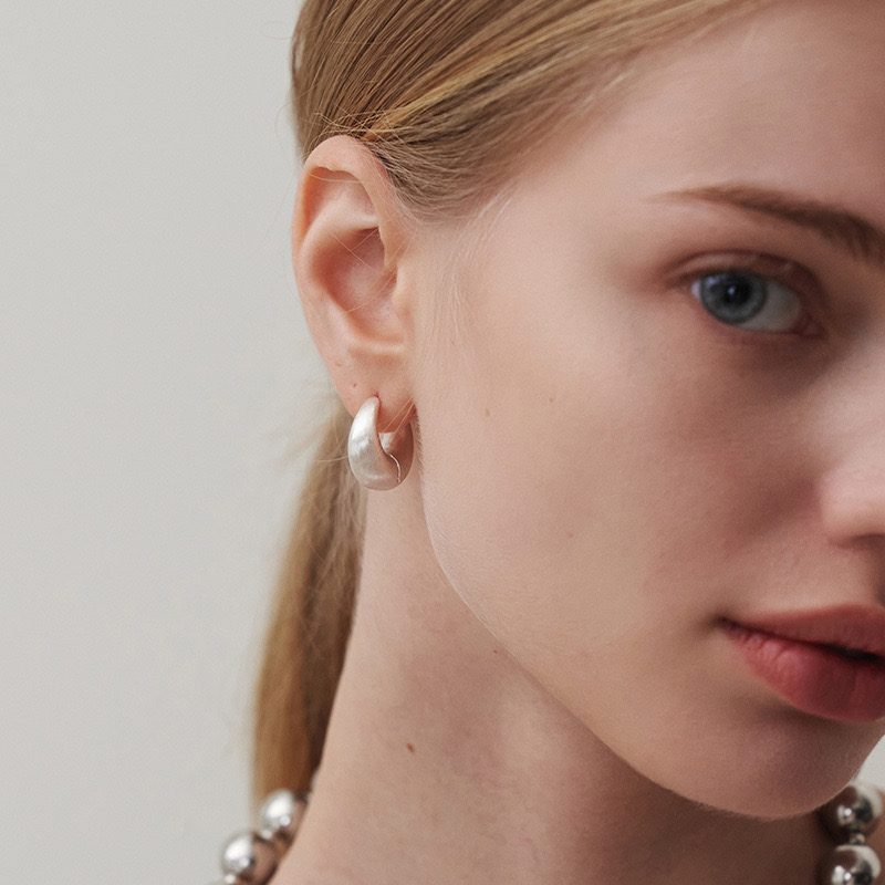 Light luxury brushed frosted moon earrings NN24113005