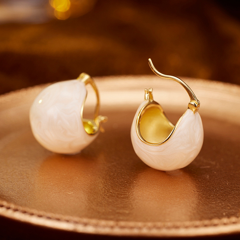 Light luxury boat shape enamel earrings NN24113025