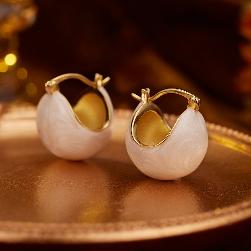 Light luxury boat shape enamel earrings NN24113025