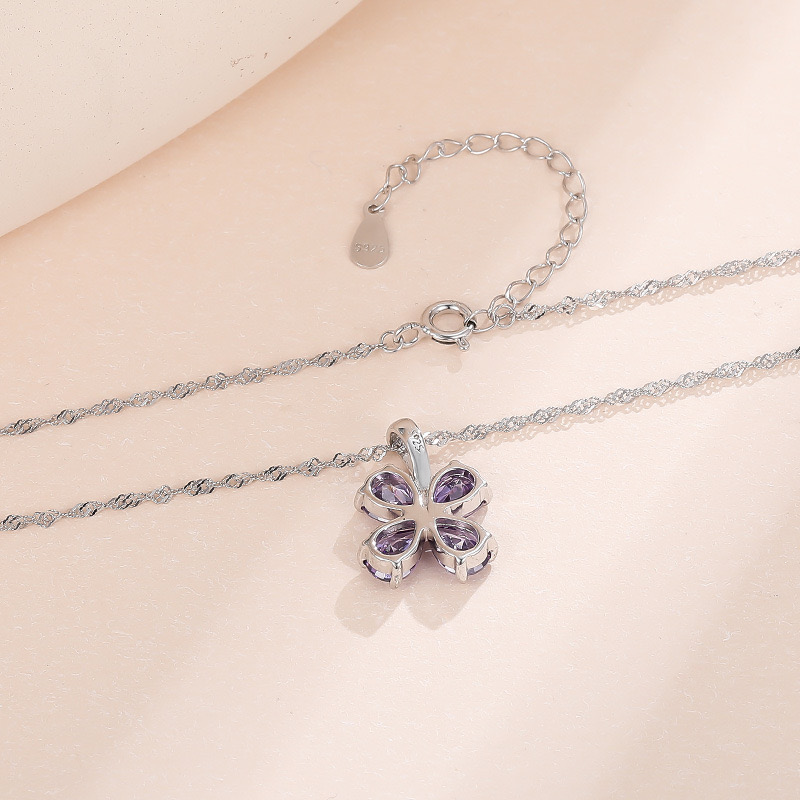 Light luxury good luck four-leaf clover purple zircon necklace NN24120107