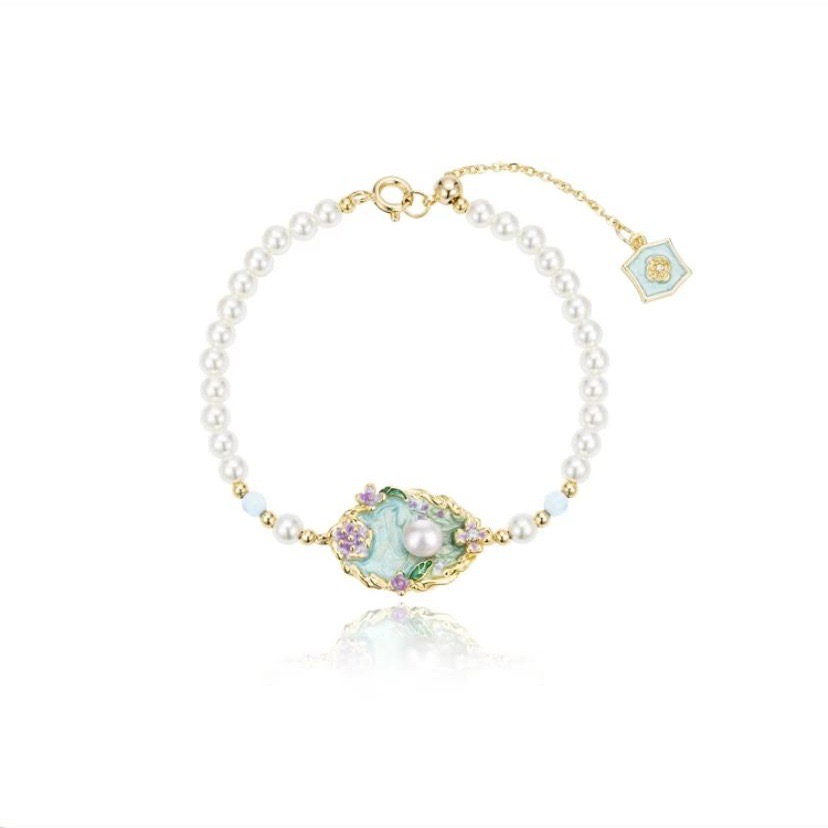 Monet's Garden Natural Freshwater Pearl Oil Painting Necklace EF24120102