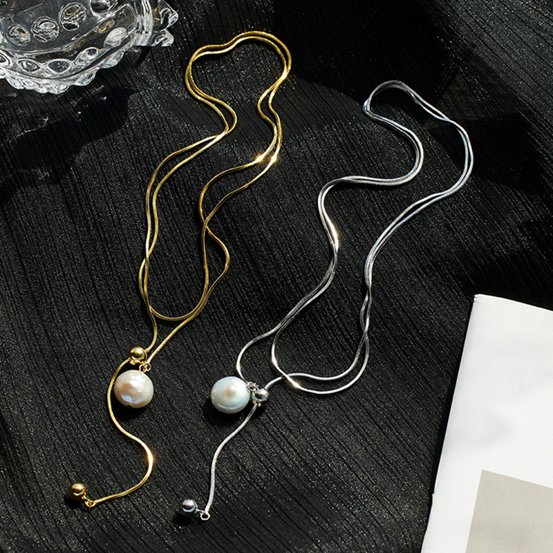 Light luxury long adjustable natural baroque pearl necklace NN24113029
