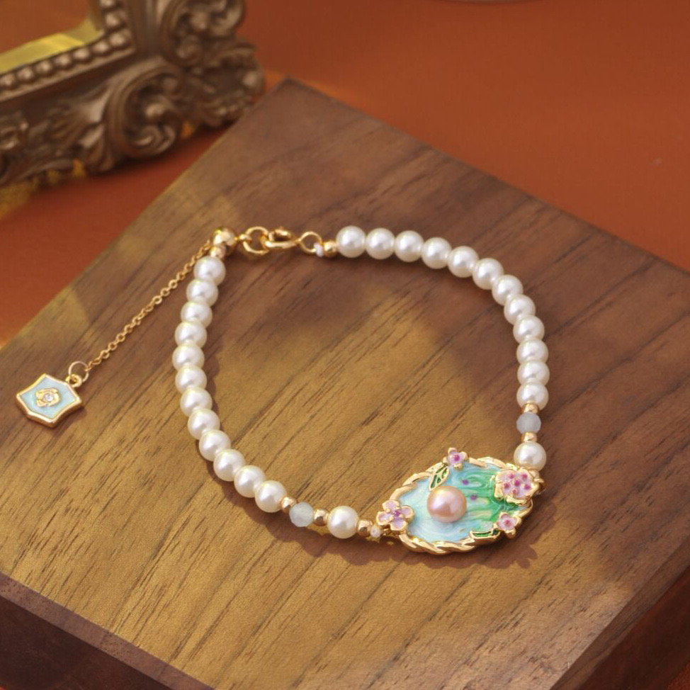 Monet's Garden Natural Freshwater Pearl Oil Painting Necklace EF24120102