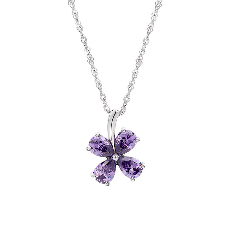 Light luxury good luck four-leaf clover purple zircon necklace NN24120107