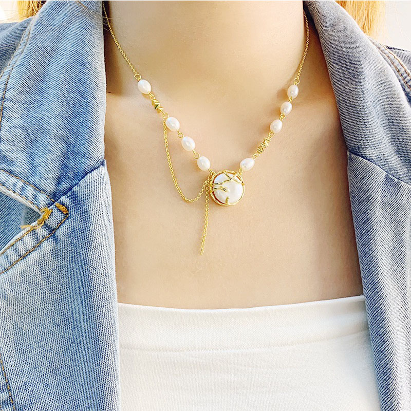 Light luxury special-shaped baroque pearl broken silver design necklace NN24120113