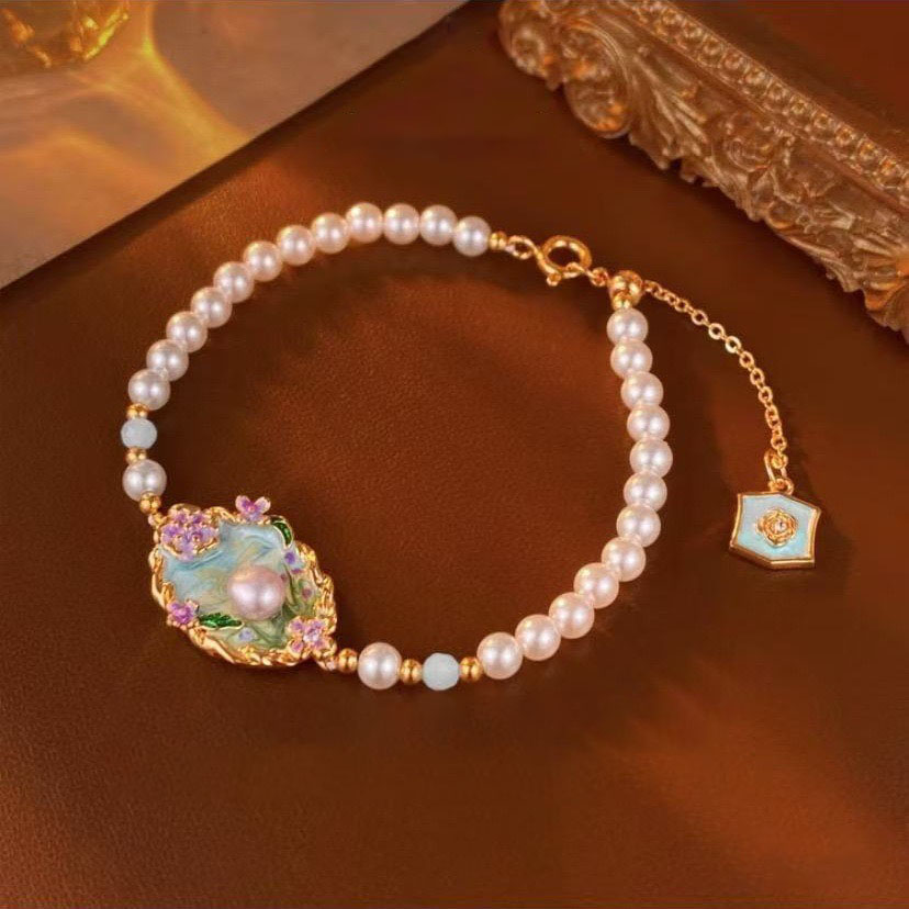 Monet's Garden Natural Freshwater Pearl Oil Painting Necklace EF24120102