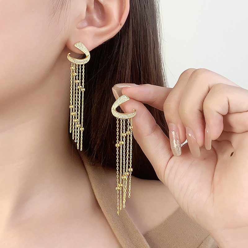 18K gold-plated long tassel earrings