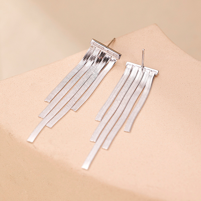 Light luxury platinum chain tassel earrings NN24120105