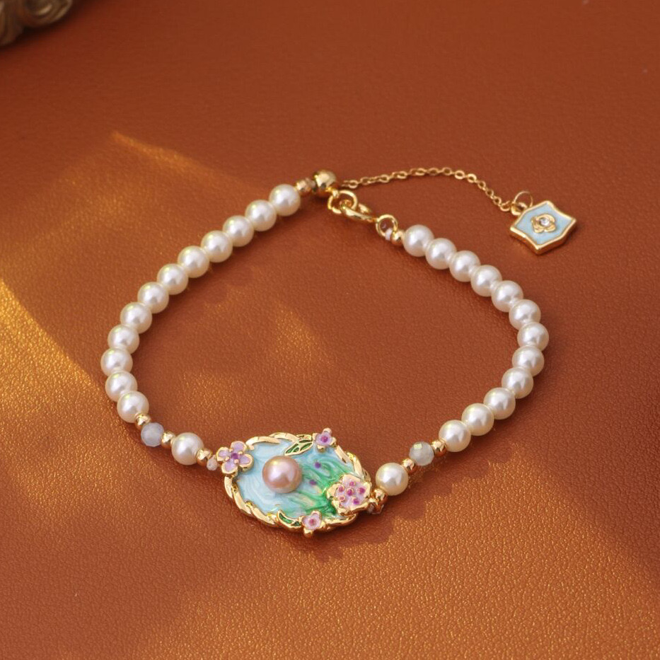 Monet's Garden Natural Freshwater Pearl Oil Painting Necklace EF24120102