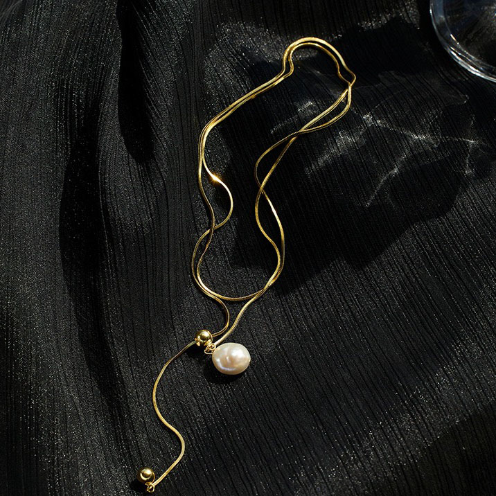 Light luxury long adjustable natural baroque pearl necklace NN24113029