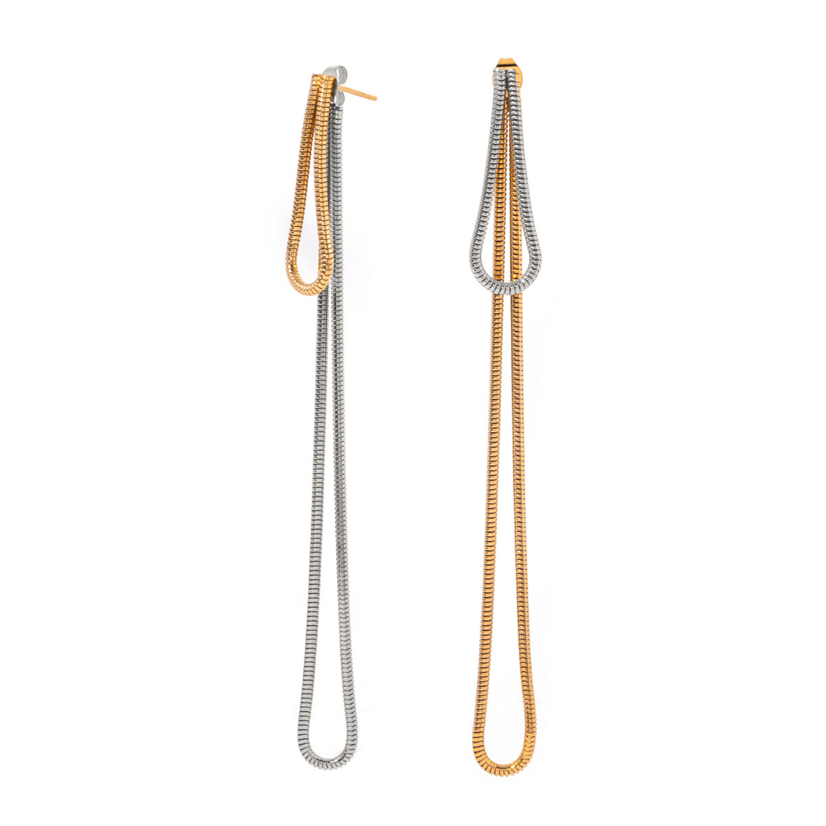 18K gold-plated contrast long chain earrings