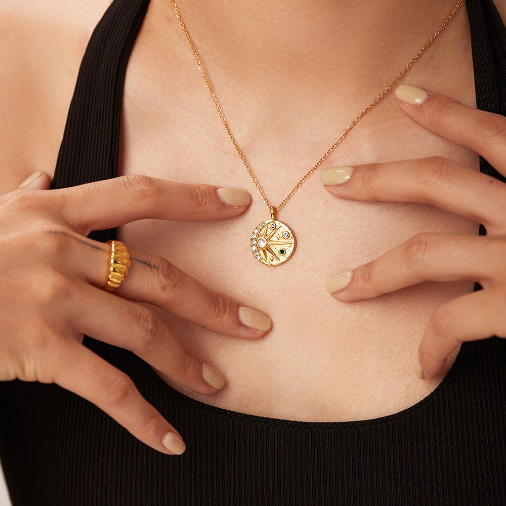 18K gold plated starry sky sun and moon necklace