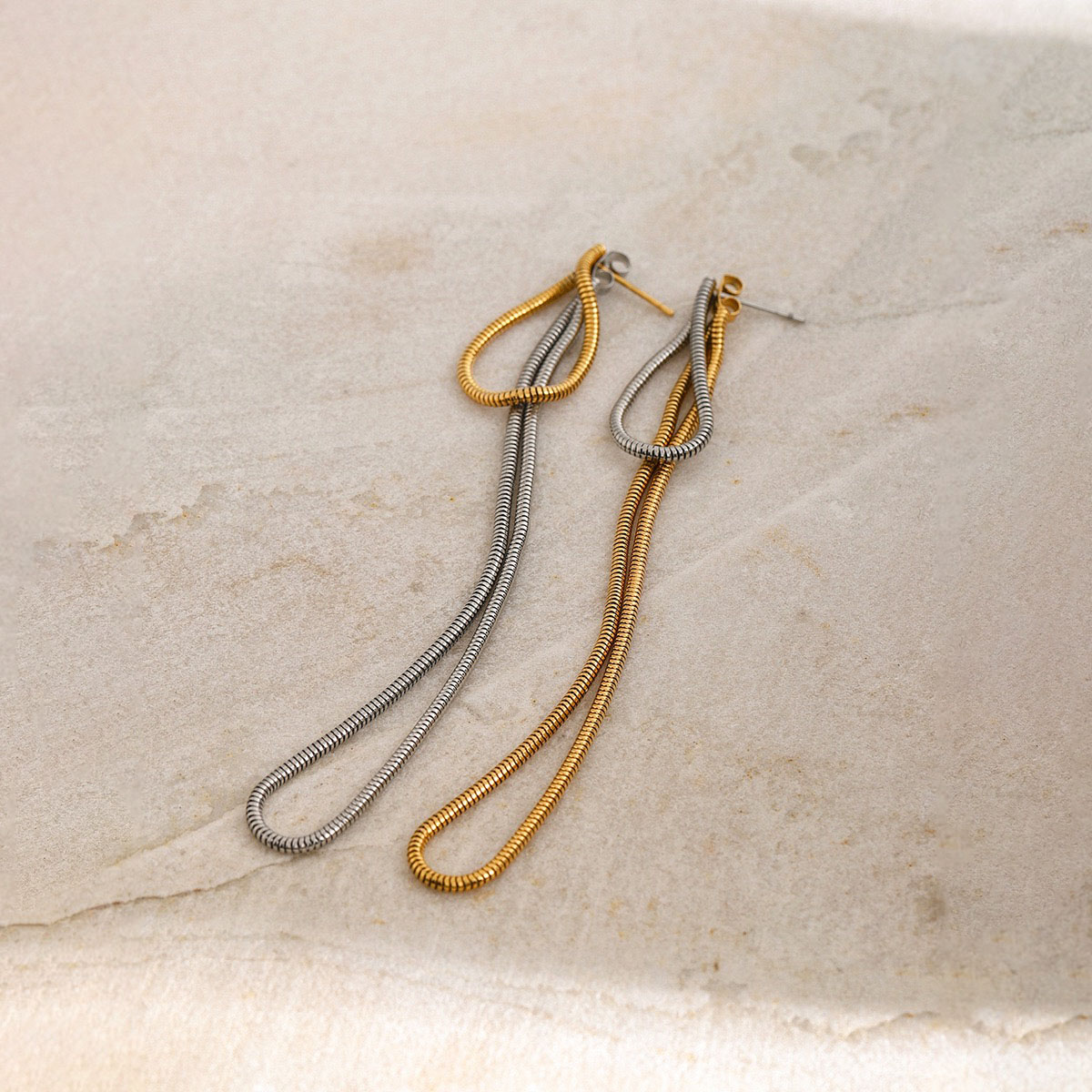 18K gold-plated contrast long chain earrings