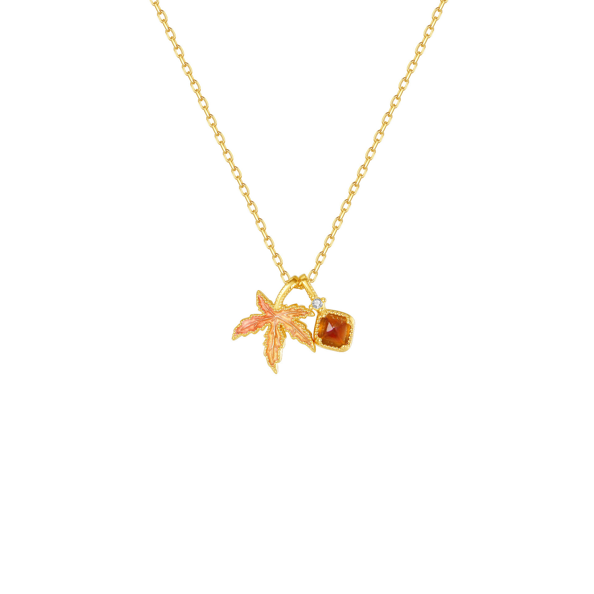 Light luxury fallen leaves garnet necklace