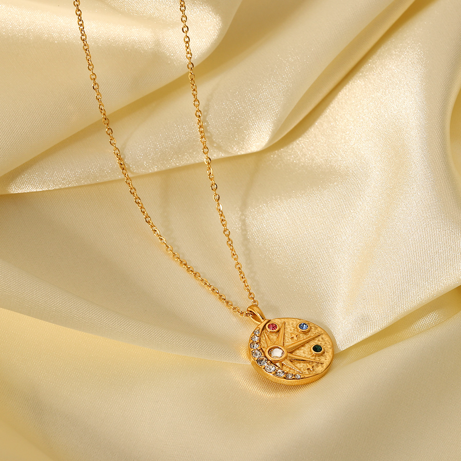 18K gold plated starry sky sun and moon necklace