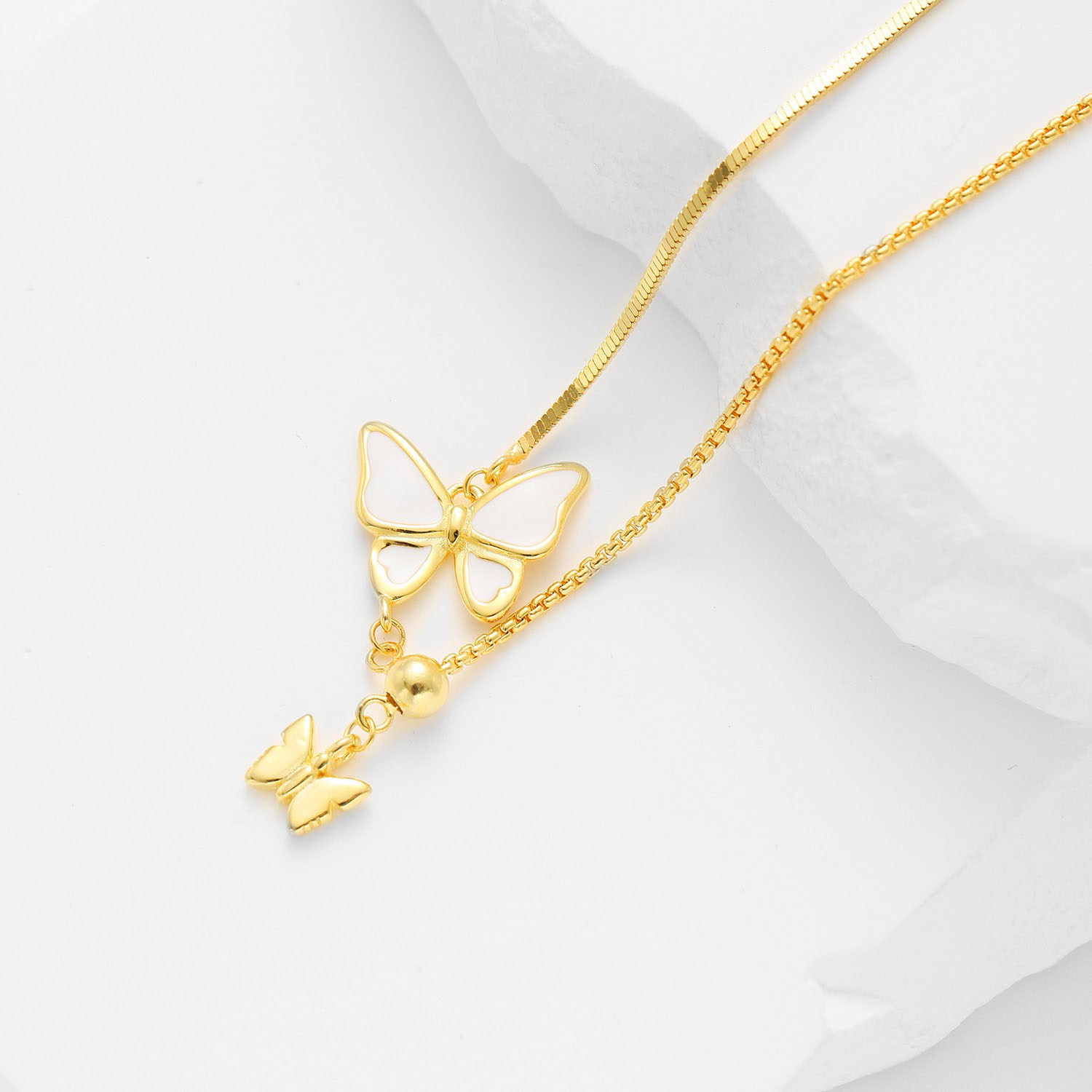 18K gold plated two butterflies necklace