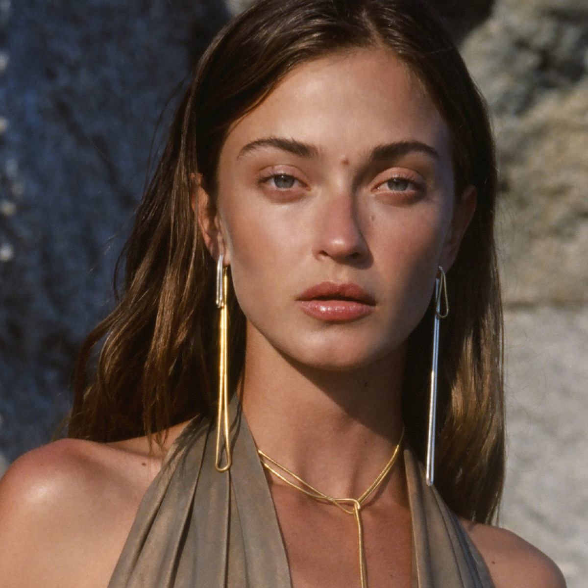 18K gold-plated contrast long chain earrings