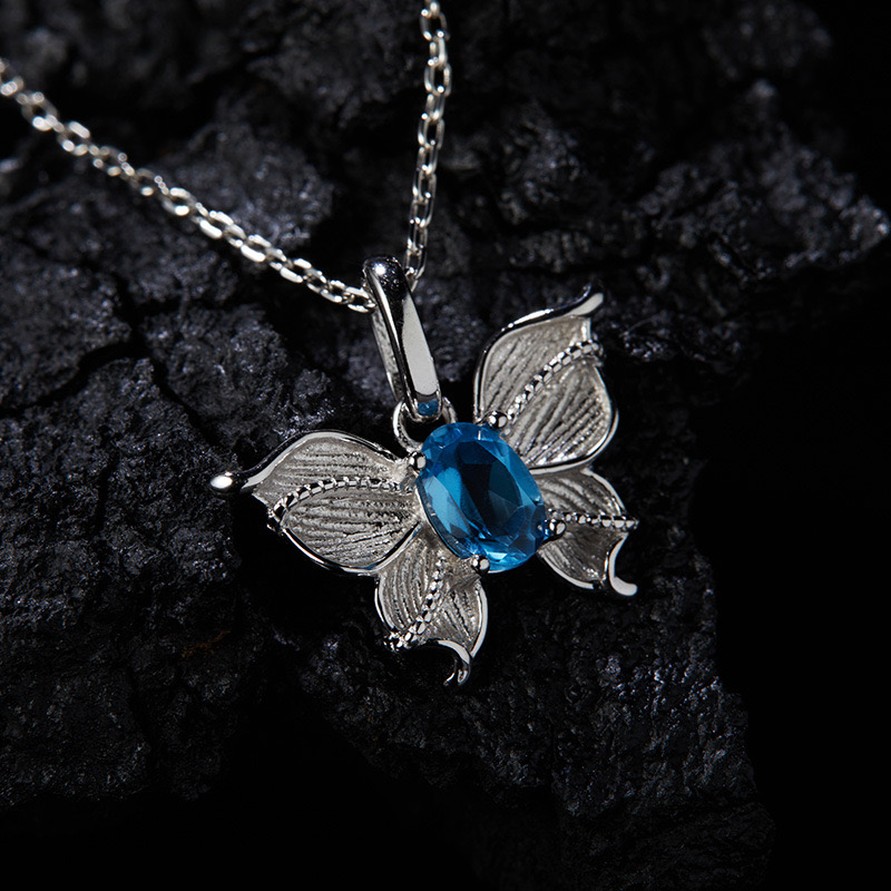 Colorful butterfly natural stone necklace